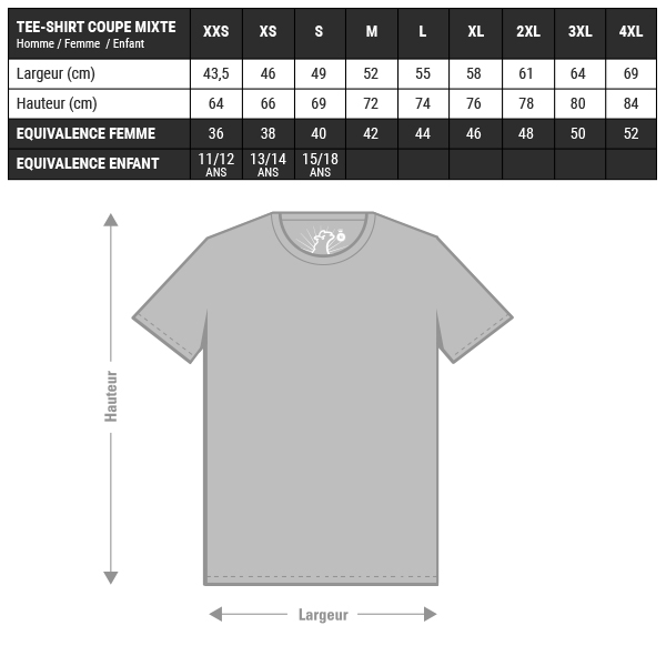 Guide des tailles : T-shirts coupe mixte bio clair